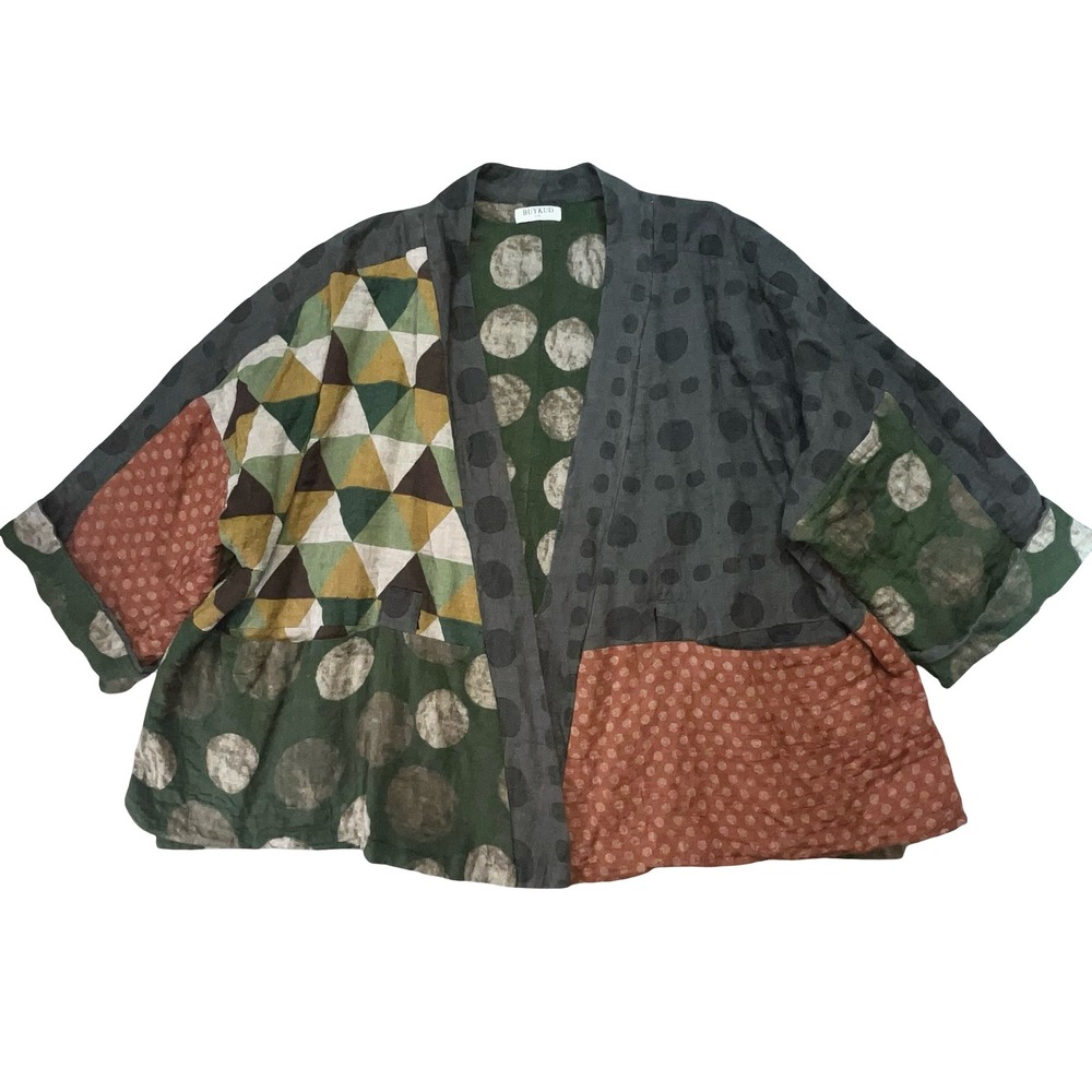 Buykud Womens Kimono Jacket Multicolor Patchwork Cotton Boho Oversized XXL